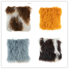 Mongolian Lamb Fur Throw Pillow - New Colors and New Sizes in 16 x 16 inches