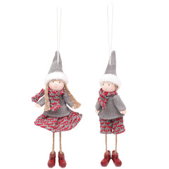 Ornaments - Boy and Girl with Knit Hat/Scarf/Sweater/Dress - Set of 2 ( One Boy + One Girl)