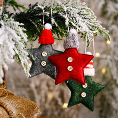 Ornaments - Cartoon Felt Star with Knit Hat in Assorted 3 Colors - Set of 3