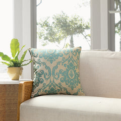 Florence Floral with Jacquard on Blue Base Throw Pillow - Two Size Options - 2022 New Collection